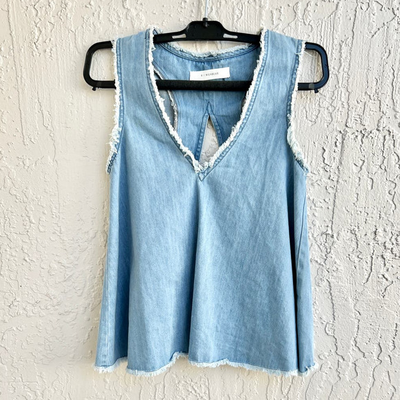 N/Nicholas Sleeveless V-Neck Raw Edge Open Back Denim Top Blue Women's Size US 0 - Picture 3 of 9